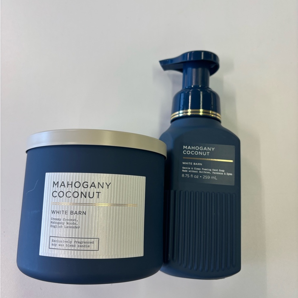 Bath & Body Works Mahogany Coconut Hand Soap and Candle Set - Navy Blue